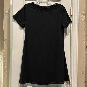 Declare Women Casual O-Neck Short Sleeve Solid Mini Dress, Black, Medium LBD